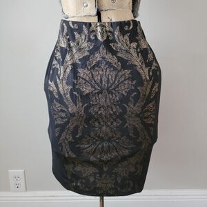 NWT Alfani Black and Gold Brocade Trend Bar 1 Skirt SZ 6